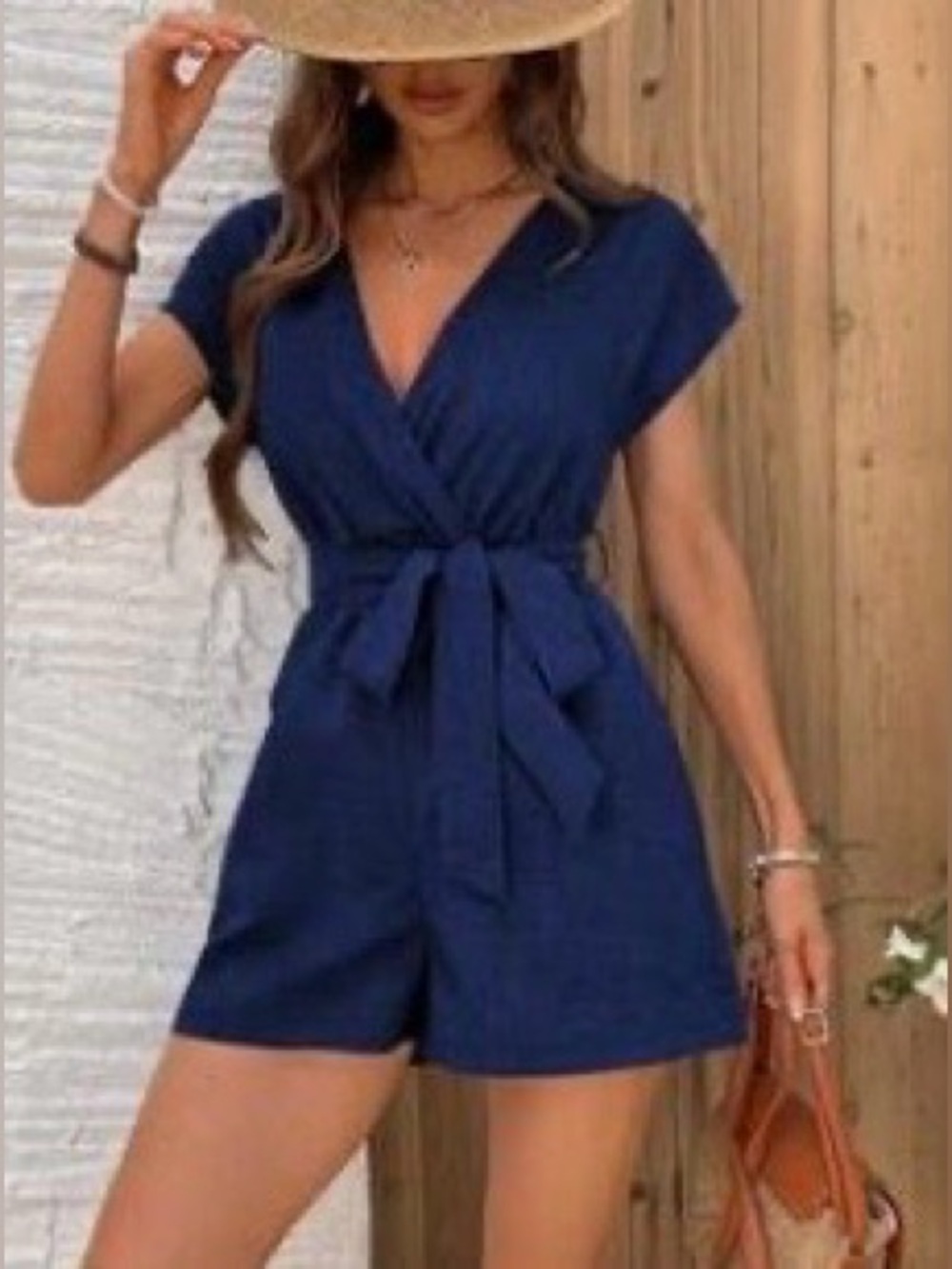 SHEIN Deep Navy V-Neck Romper